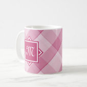 Chic Pink Kariert mit moderner Diagonal-Monogramm Kaffeetasse (Vorderseite Links)