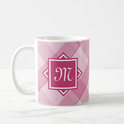 Chic Pink Kariert mit moderner Diagonal-Monogramm Kaffeetasse (Links)