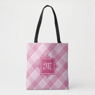 Chic Pink Kariert mit moderner Diagonal-Monogramm Tasche