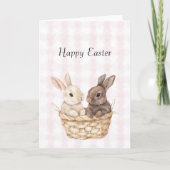 Chic Pink Kariert Stripes Bunnies in einem Korb Os Karte (Vorderseite)