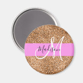 Chic Pink & Kürbis Glitter Funkeln Monogramm Name Magnet (Vorderseite/Rückseite)
