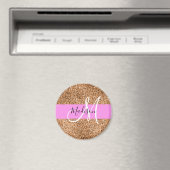 Chic Pink & Kürbis Glitter Funkeln Monogramm Name Magnet (In Situ (Geschirrspüler))
