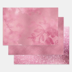 Chic Pink Lace Geschenkpapier Set