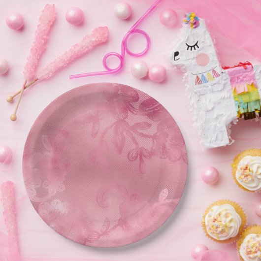 Chic Pink Lace Pappteller (Party)