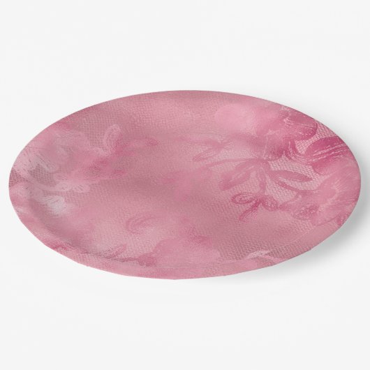 Chic Pink Lace Pappteller (Schrägansicht)
