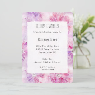 Chic Pink Lavender Floral Geburtstag Einladung
