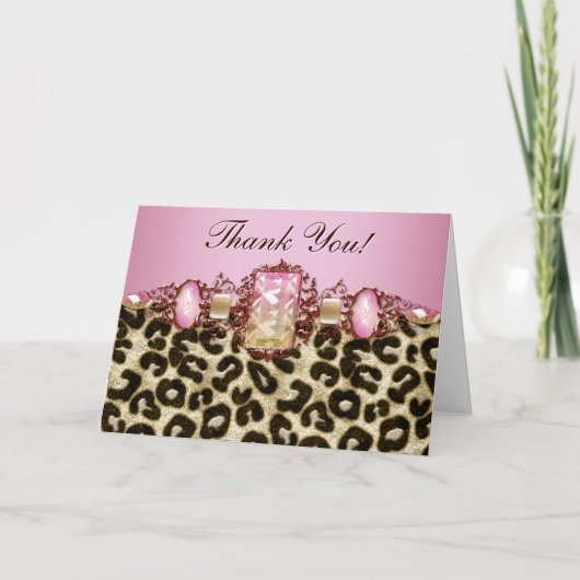 Chic pink Leopard Danke Karten (Vorderseite)