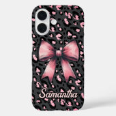 chic pink leopard print coquette bow monogram  Case-Mate iPhone hülle (Rückseite)
