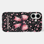 chic pink leopard print coquette bow monogram  Case-Mate iPhone hülle (Rückseite (Horizontal))
