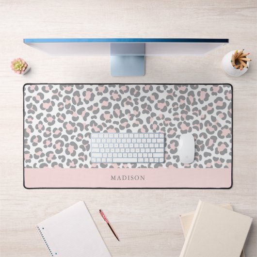 Chic Pink Leopard Print Personalisiert Schreibtischunterlage (Büro 1)