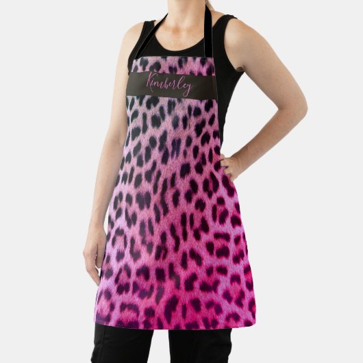 Chic Pink Leopard Print Script Name Schürze (InSitu)