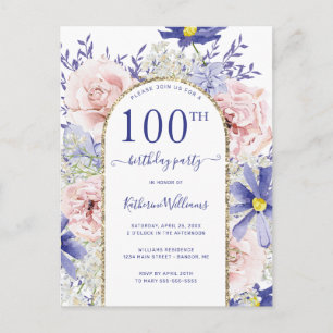 Chic Pink Lila 100. Geburtstagsparty Einladung Postkarte