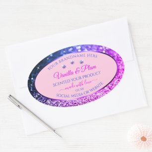 Chic Pink Lila Blue Ombre Glitzer Produktmarken Ovaler Aufkleber
