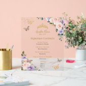 Chic Pink Lila florale Quinceanera Bar Drink Menü Acrylschild (Hochzeit)