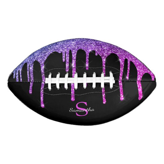 Chic Pink Lila Glitzer Sparkle Tropfen Monogram Football (Vorderseite)