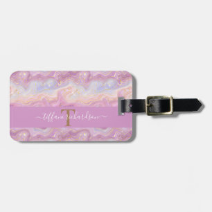 Chic Pink Lila Gold Agate Geode Monogram Gepäckanhänger