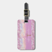 Chic Pink Lila Gold Agate Geode Monogram Gepäckanhänger (Vorderseite vertikal)