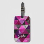 Chic pink lila grau geometrisch gepäckanhänger (Vorderseite Vertikal)