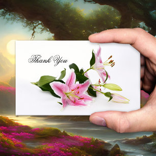 Chic Pink Lilies Floral Danke Business Card Visitenkarte