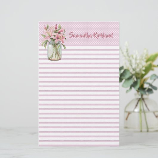 Chic Pink Lined Custom Stationery Briefpapier (Stehend Vorderseite)
