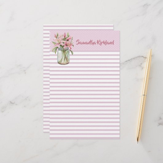 Chic Pink Lined Custom Stationery Briefpapier (Vorderseite/Rückseite Beispiel)