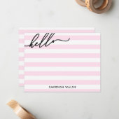 Chic Pink Lines Black Hello Add Name Mitteilungskarte (Vorderseite/Rückseite Beispiel)