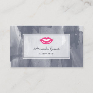 Chic Pink Lips Steel Graue Wasserfarbe Makeup Arti Visitenkarte