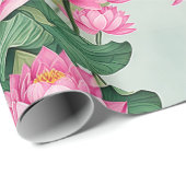 Chic Pink Lotus Blume Botanische Vegetation Geschenkpapier (Rolleneckpunkt)