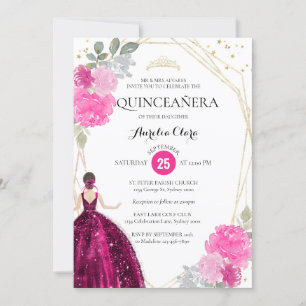 Chic Pink Magenta Floral Geometric Quinceañera Einladung
