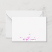 Chic Pink Magenta Script Monogram Initials Mitteilungskarte (Vorderseite)