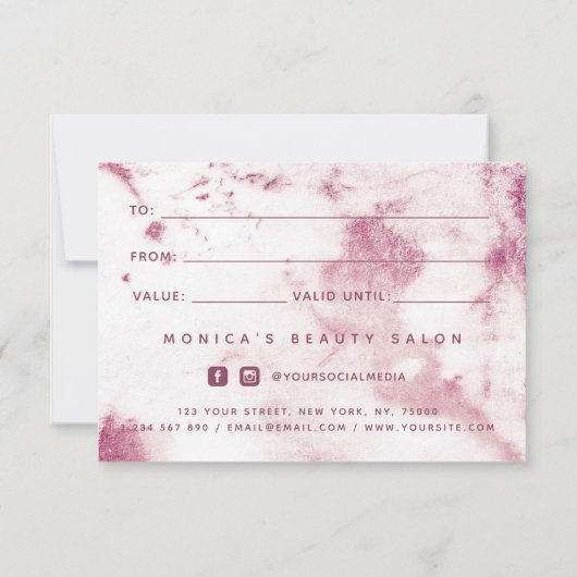 Chic Pink Marble Elegante Glam Beauty Salon Modern (Rückseite)