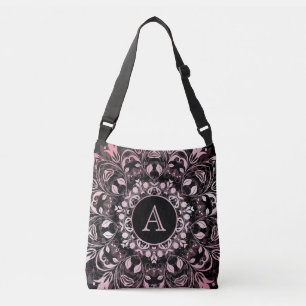 Chic Pink Metallic Black Mandala Monogram Tragetaschen Mit Langen Trägern