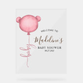 Chic Pink Minimalistisch Bear Balloon Babydusche Acrylschild (Vorderseite)