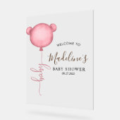 Chic Pink Minimalistisch Bear Balloon Babydusche Acrylschild (Winkel)