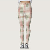 Chic Pink Mint Cream Plaid Stripes  Leggings (Vorderseite)