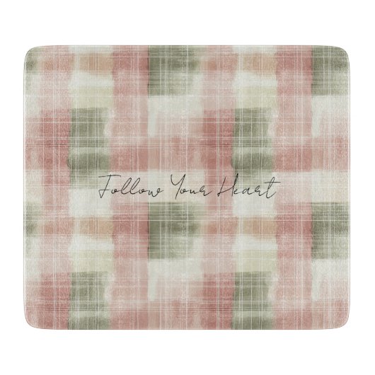 Chic Pink Mint Cream Plaid Stripes   Schneidebrett (Vorderseite)
