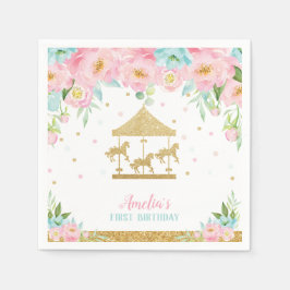 Chic Pink Minz floral Carousel Geburtstagsparty Serviette