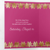Chic Pink mit Gold Quinceanera Party Einladung (Innen Erste Seite)