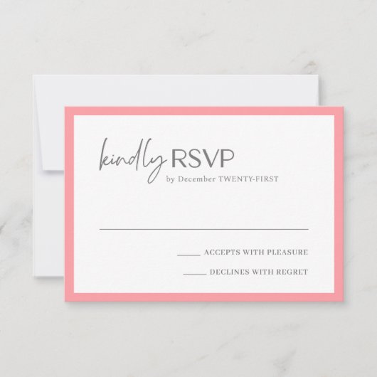 Chic Pink Moderne Hochzeit RSVP Karte (Vorderseite)