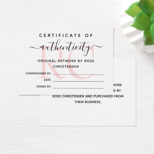 Chic Pink Monogram Certificate of Authenticity (Schreibtisch)