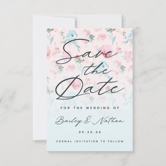 Chic Pink Ombre French Garden Bloral Peony Wedding Save The Date (Vorderseite)