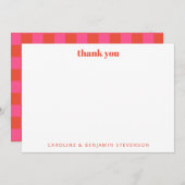 Chic Pink Orange Checkerboard Personalisiert Dankeskarte (Vorne/Hinten)