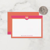Chic Pink Orange Geometric Modern Monogram Mitteilungskarte (Vorderseite/Rückseite Beispiel)