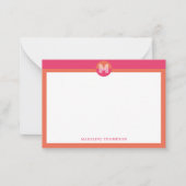 Chic Pink Orange Geometric Modern Monogram Mitteilungskarte (Vorderseite)