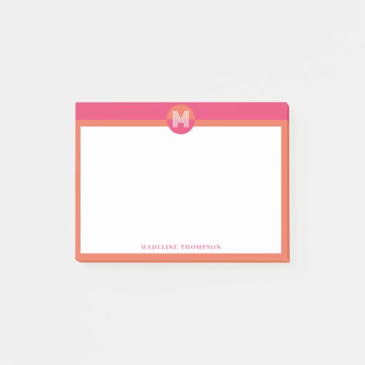 Chic Pink Orange Geometric Modern Monogram Post-it Klebezettel (Vorderseite)