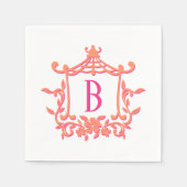 Chic Pink Orange Pagoda Frame Monogram Initial Serviette (Vorderseite)