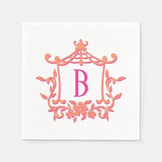 Chic Pink Orange Pagoda Frame Monogram Initial Serviette (Vorderseite)