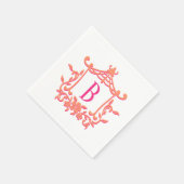 Chic Pink Orange Pagoda Frame Monogram Initial Serviette (Ecke)