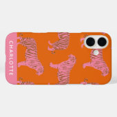 Chic Pink Orange Tiger Muster Personalisierter Nam Case-Mate iPhone Hülle (Rückseite (Horizontal))