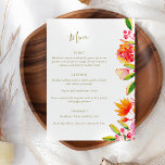 Chic Pink Orange Watercolor Blumenschrift Hochzeit Menükarte<br><div class="desc">Modernes,  rosa und orangefarbenes Menü mit Blumenzetteln</div>